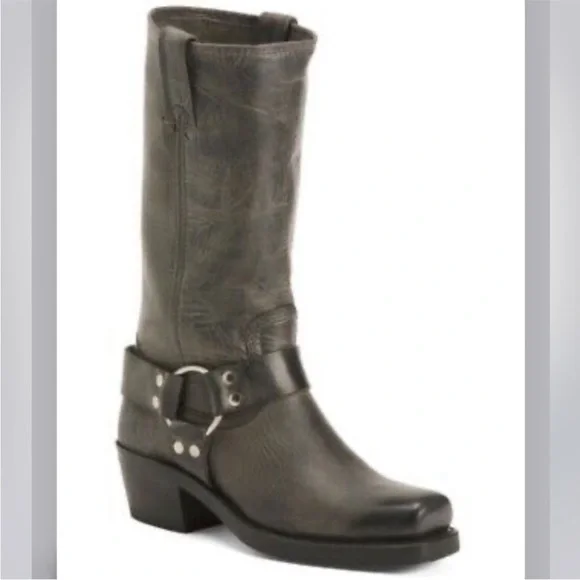 $495 Frye Harness Black Biker Square Toe Metallic Glitter Cowboy Boots - Picture 5 of 16